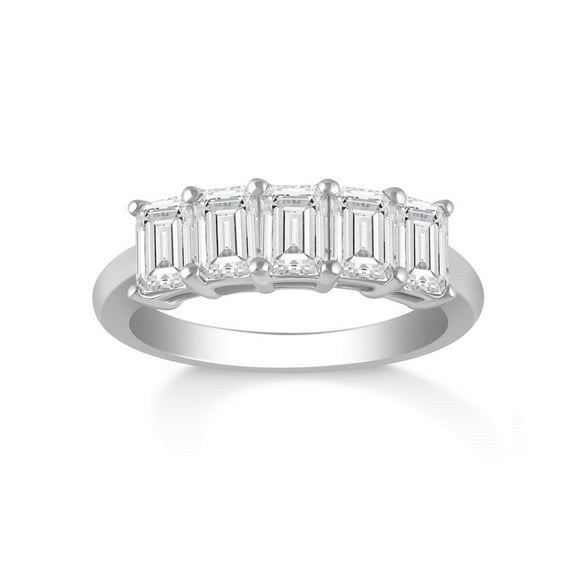 ARAIYA FINE JEWELRY 2 CT. T.W Emerald Shape Lab Gorow Diamond Five Stone Anniversary Band Ring Size 5 in 14K White Gold