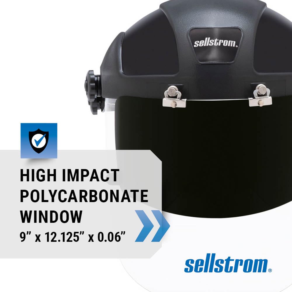 Sellstrom Plasma/Flame Cutting, Grinding Safety Face Shield, Universal Slot Adapter, Clear Anti-Fog Polycarbonate Window, Shade 5 UV/IR Flip Front Visor, Black, S32152 CA2