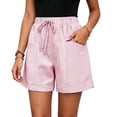 thumbnail image 5 of Ihhxva Cotton Beach Shorts for Women High Waist Elastic Drawstring Striped Adjustable Flat Front with Pockets Stretchable Exterior Pocket Summer Casual Workout Lounge S-2XL, 5 of 9