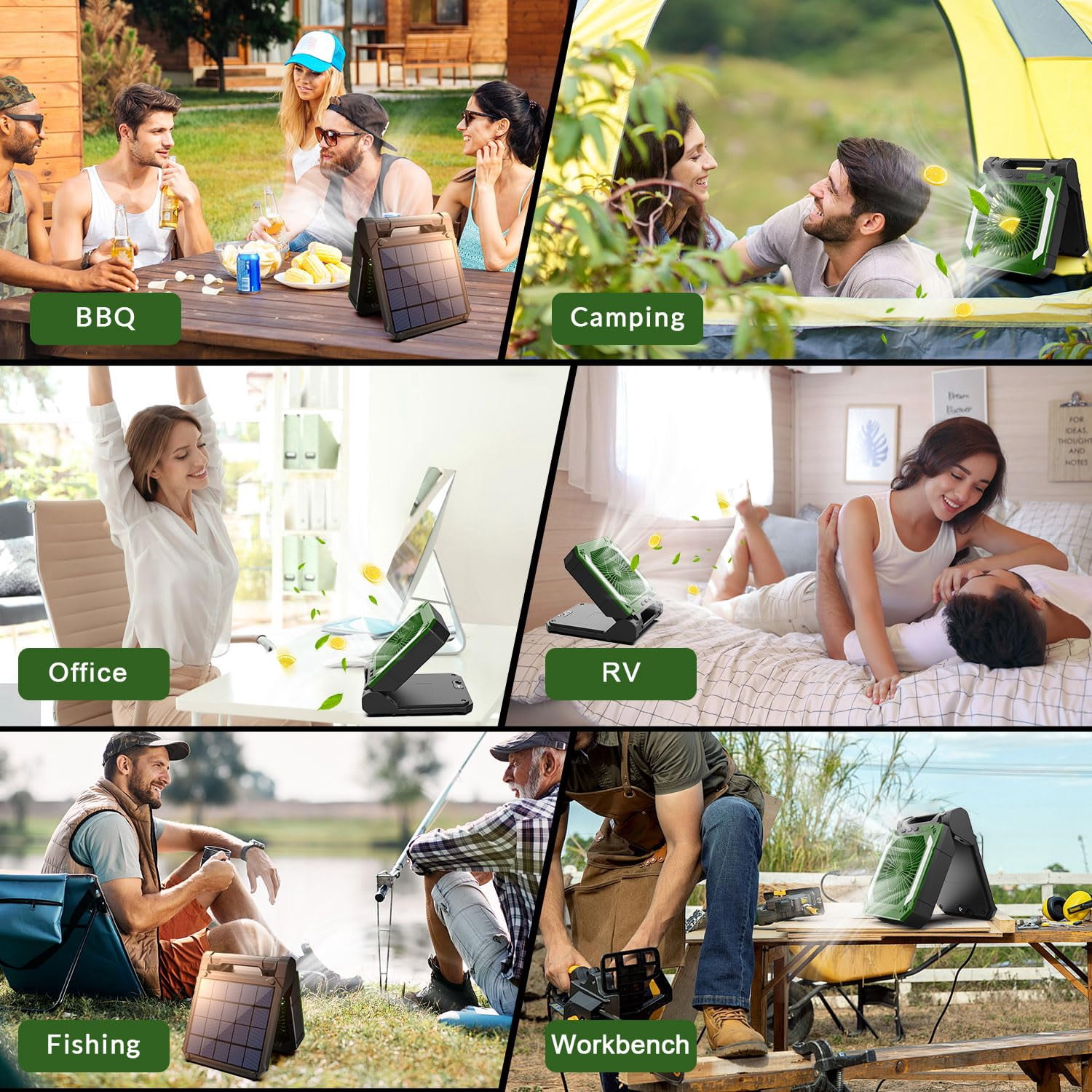 Veubew Camping Fan,Battery Operated Fan,20000mAh Rechargeable Personal Fan with Outdoor LED Light,Solar Charging,3 Speed,3 Timers Pivot 90°,Maximum Battery Life 16H for Office,Bedroom,Works