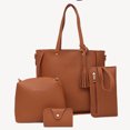 thumbnail image 2 of Mwjwdo Women's Vintage Oil Wax Leather 4-Piece Tote Bag Set, Solid Color Top Handle Satchel Crossbody Handbags for Daily Commute Brown, 2 of 4