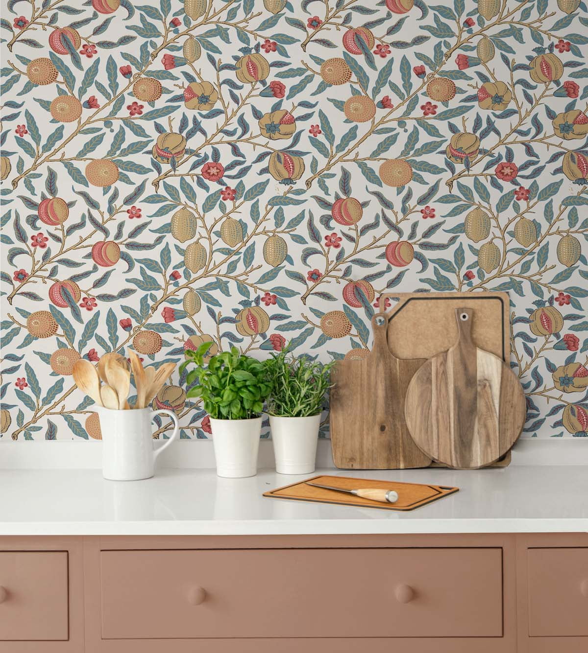 NextWall  Pomegranate Peel and Stick Wallpaper 20.9 in. W x 18 ft. L - Moonstone Blue & Light Ochre
