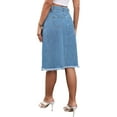 thumbnail image 3 of INSPIRE CHIC Women's Skirt Denim Button Down Frayed Trim H-Line Knee Length Casual Jean Skirts S Blue, 3 of 6