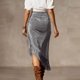 thumbnail image 5 of Falda de Franja para Mujeres de Cintura Alta Bodycon Midi Asimétrica Split Western Style, 5 of 7