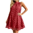 thumbnail image 2 of Uscallm Women's Halter Sleeveless High Low Embroidery Boho Mini Beach Dresses Summer Vacation Sundress Flowy Casual, Red 2XL, 2 of 7