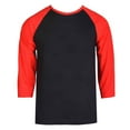 thumbnail image 4 of Men's 3/4 Sleeve Crew Neck Baseball Shirt, Casual Dynamic Cotton Raglan T Shirts, Red/Black L, 1 Pack, 4 of 7