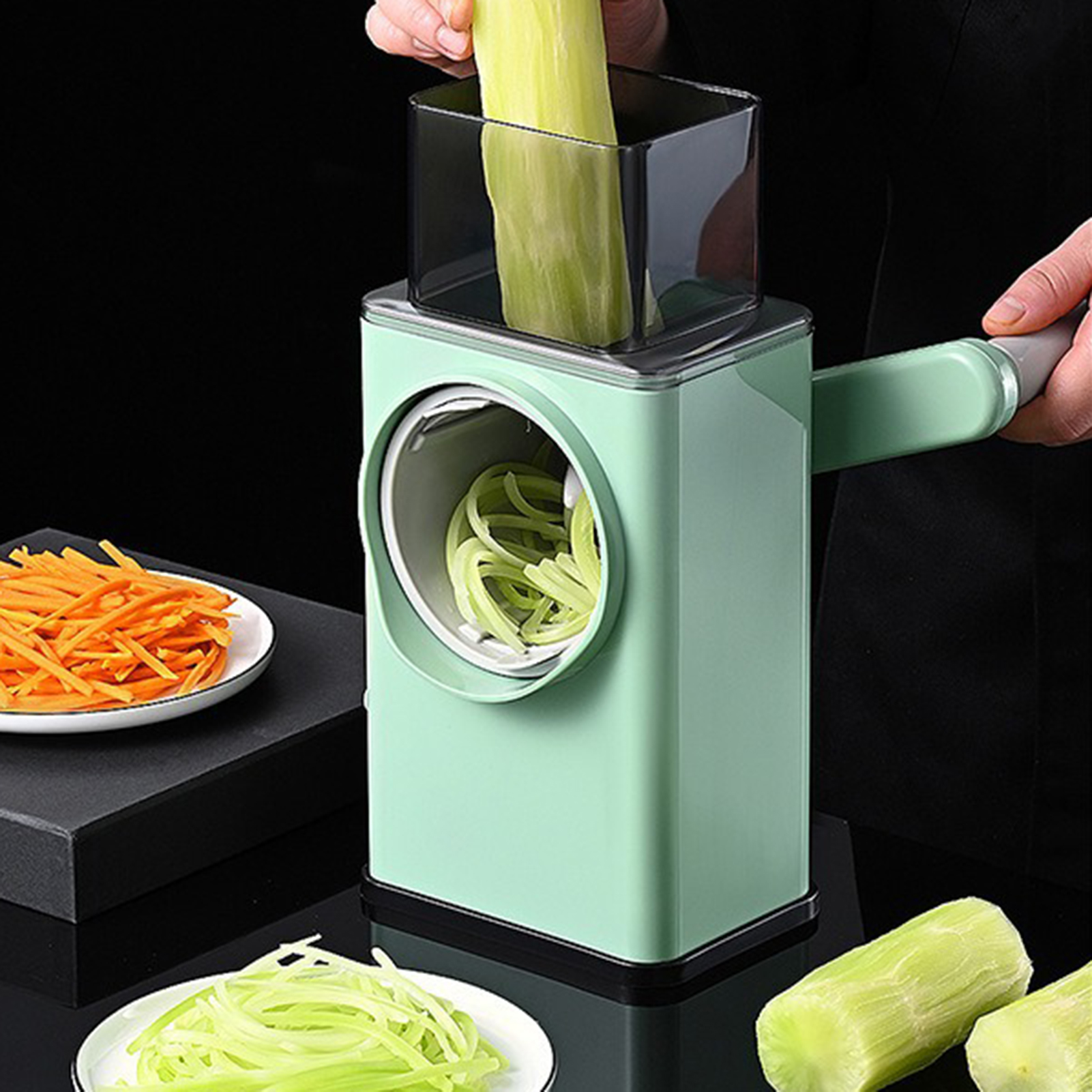 Cutting Machine Veggie Chopper Strong Suction Base 3 Sets Blades  Hand-Friendly Manual Rotary Vegetable Cutter