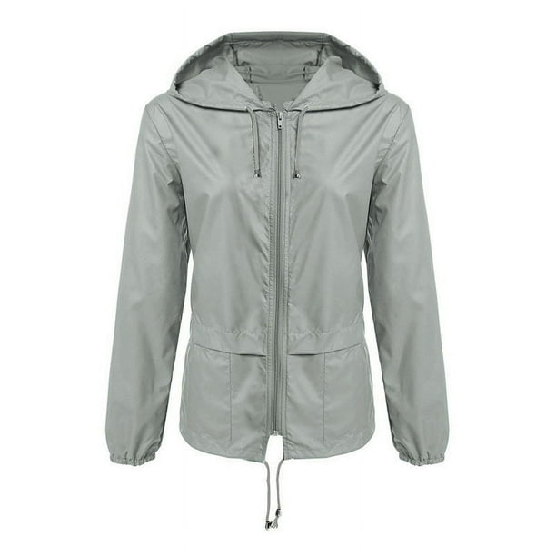 Chubasquero ligero con capucha para mujer, chaqueta impermeable para la lluvia activa al aire libre con sudaderas con capucha, chaqueta informal de manga larga ajustada con cremallera para mujer