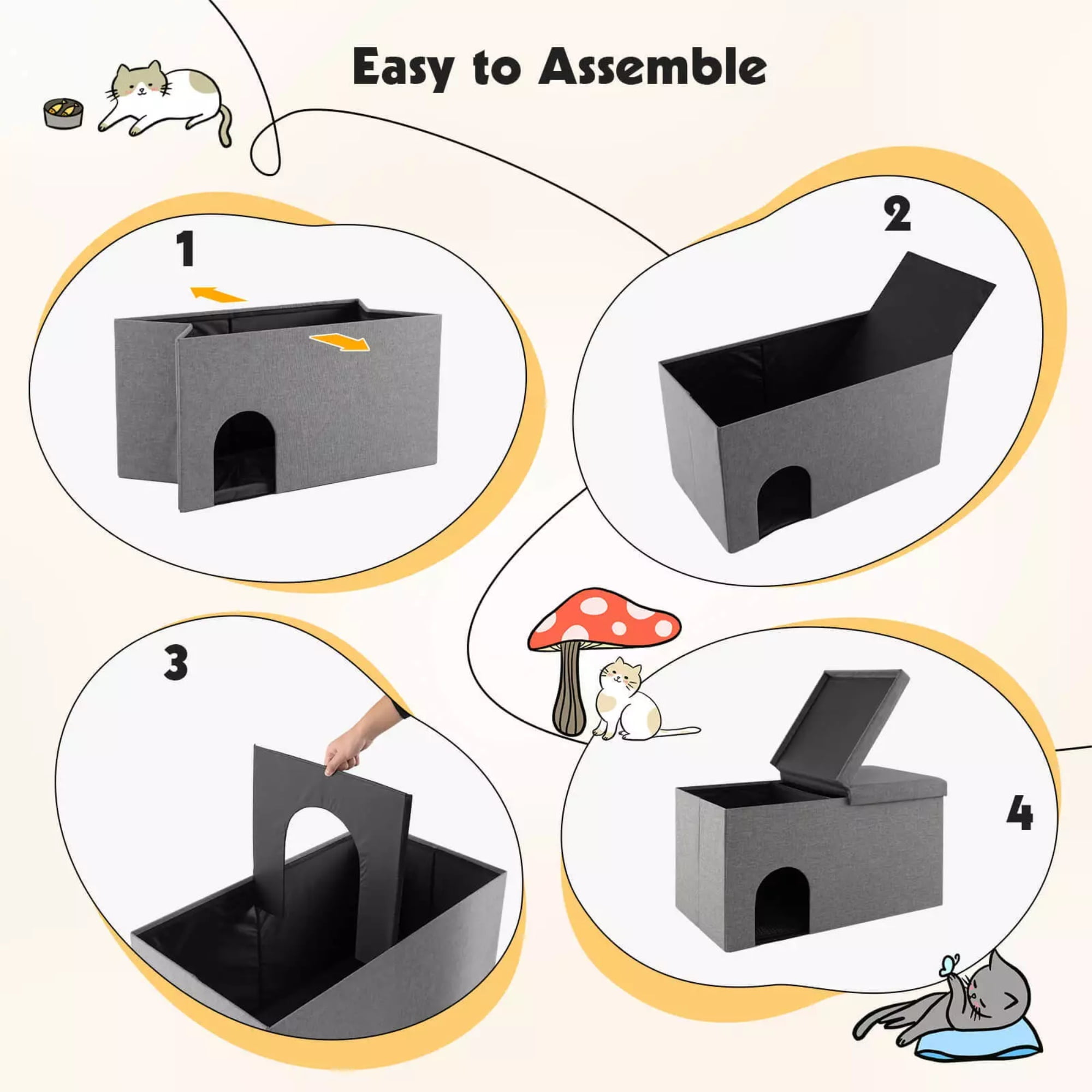 Kadyn 35" Cat House for Indoor Cats, Cat Litter Box Enclosure with Urine Proof Litter Mat, Kitty Condo Bed Cave, Gray