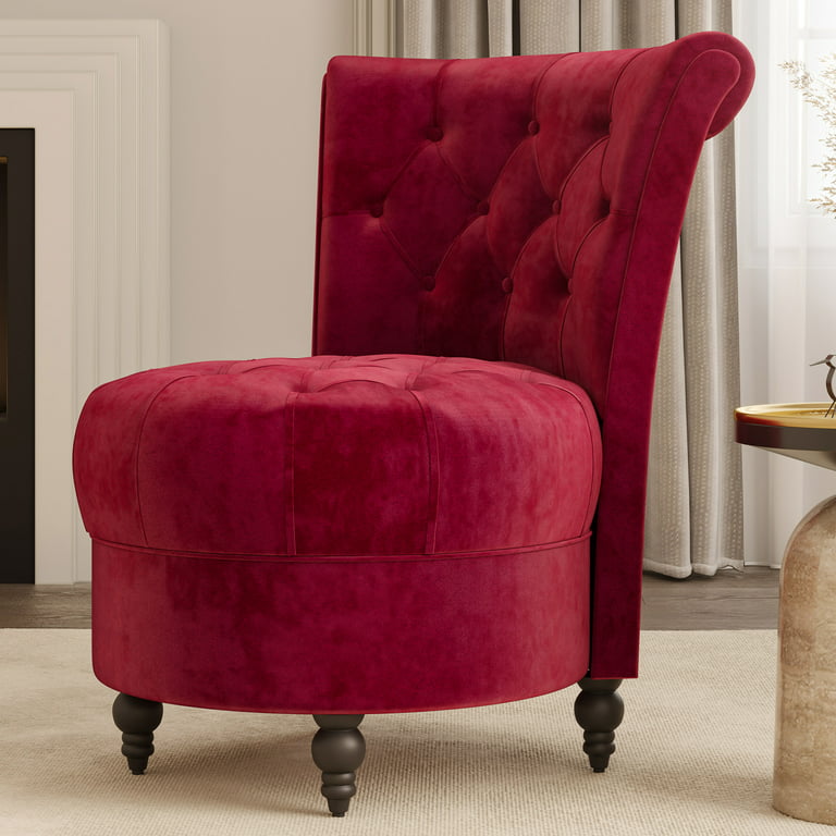 udslæt ægteskab Canberra BELLEZE Throne Royal Chair, Button-Tufted Accent Chair, Upholstered Velvet  Chair, Low Back Armless Chair with Thick Padding and Rubberwood Legs -  Malik (Red) - Walmart.com