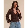 thumbnail image 3 of Sheer  Button Front Top with Deep V-Neck and Lantern Sleeves, 3 of 6