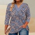 thumbnail image 2 of Womens T Shirts Loose Fit 3/4 Length Sleeve Tees Gradient Large V-neck Three Quarter Sleeve Solid Color Business Casual Outfits Blouses Clothes (Size:L-5XL), 2 of 5