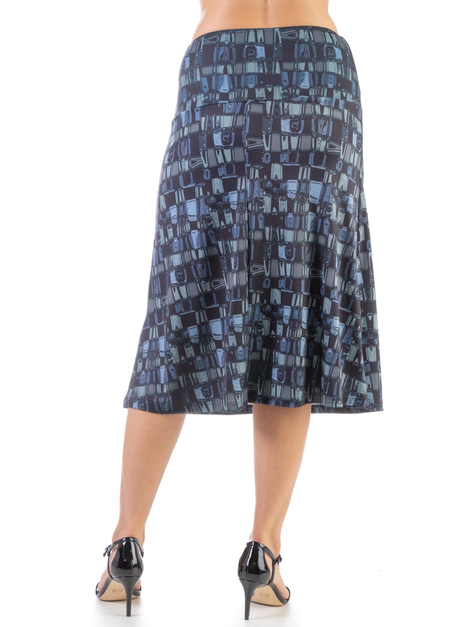 24/7 Comfort Apparel Womens Grey Abstract Elastic Waist Knee Length Skirt