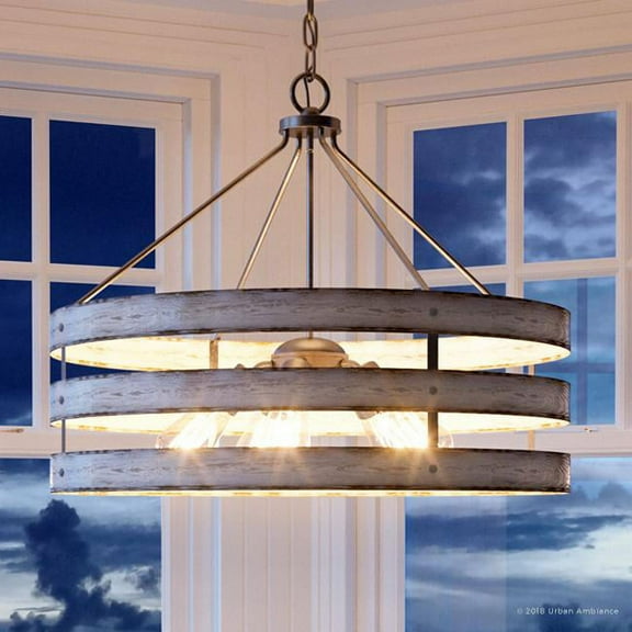 Urban Ambiance Luxury Farmhouse Pendant, Size: 22-3/4"H x 27-3/4"W, with Urban Industrial Style Elements, Galvanized Steel Finish, UHP2479