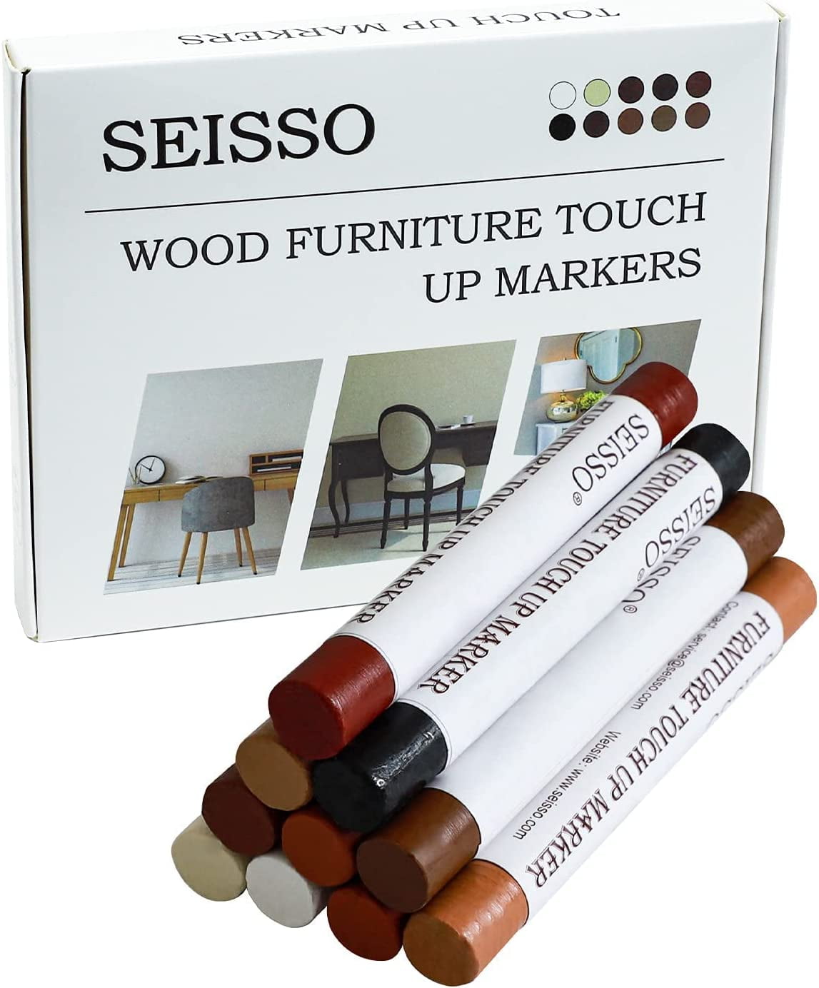 SEISSO Wood Filler Sticks, Furniture Wax Crayons for Scratches, 10 Pcs Wood Floor Repair Wax