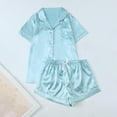 thumbnail image 7 of FRSASU Womens Button Pajamas Set Short Sleeve Lapel Sleepwear Summer Soft 2 Piece Solid Lounge Sets Light Blue, 7 of 7