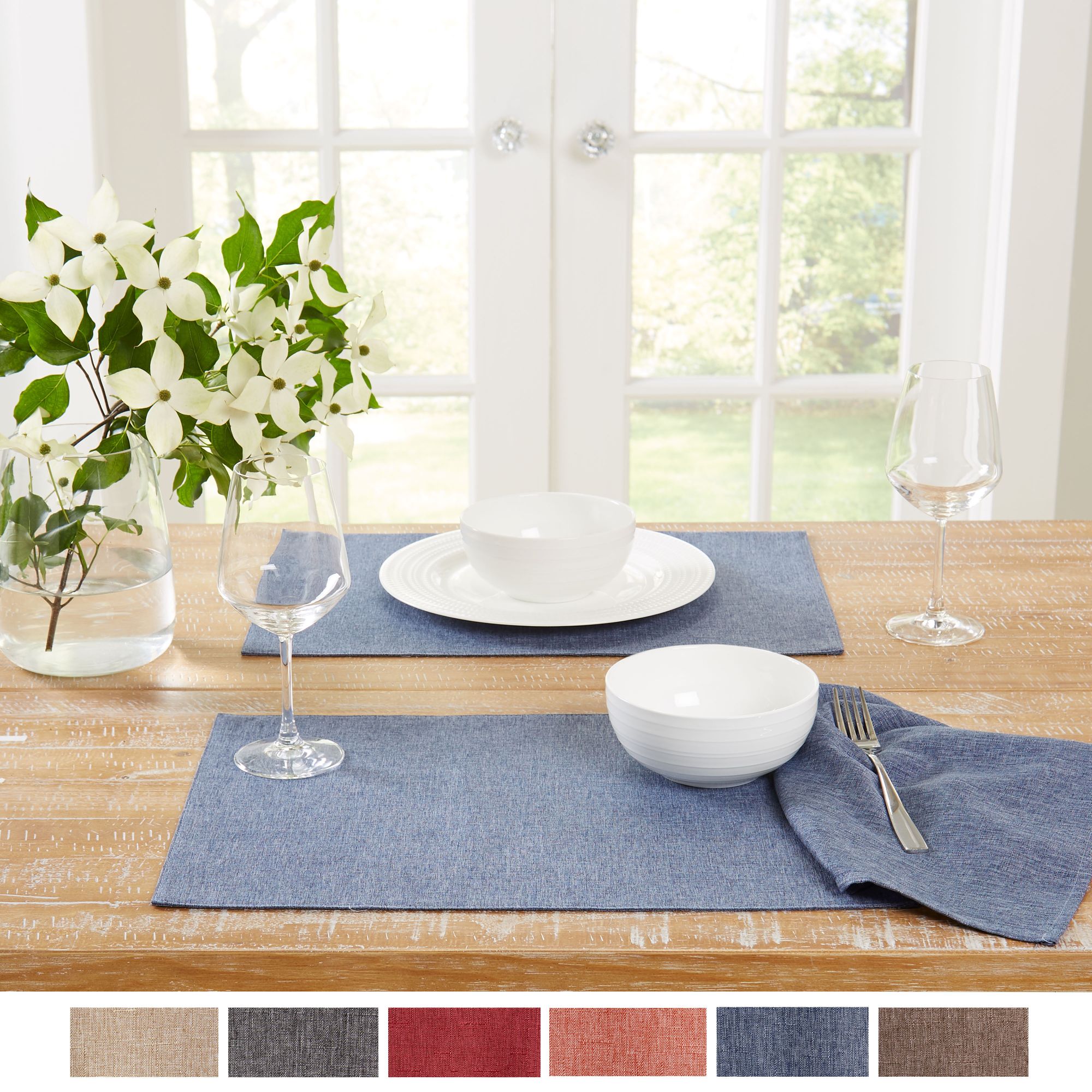 TOWN & COUNTRY LIVING Somers Reversible Placemat 4-Pack Set, Denim Blue, 13"x17.5"