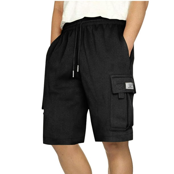 Pantalones Cortos de Carga de los Hombres con Cordón Sólido Cintura Deportivo Pantalones Cortos de Gimnasio con Bolsillos, Desgaste Casual de Toda la Temporada