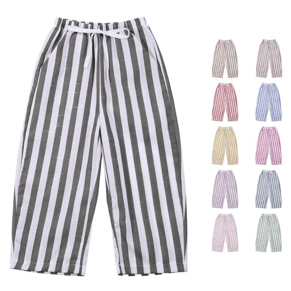 XAOFW Kids Baby Girl Classic Striped Pants Daily Wear Wide Leg Trousers Elastic Waist Pants Stylish Slacks 18-24 Months