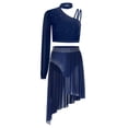 thumbnail image 2 of TiaoBug Women's Lyrical Dance Outfit Rhinestone Crop Top with Asymmetrical Skirt Leotard 2-Piece Contemporary Dancewear Navy Blue M, 2 of 4