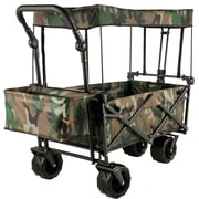 Vevor Collapsible Folding Wagon with Removable Canopy, Heavy Duty Foldable Wagon Utility Cart for Garden, Camping, Grocery Cart, Beach Wagon Cart with Wheels and Rear Storage, Camouflage