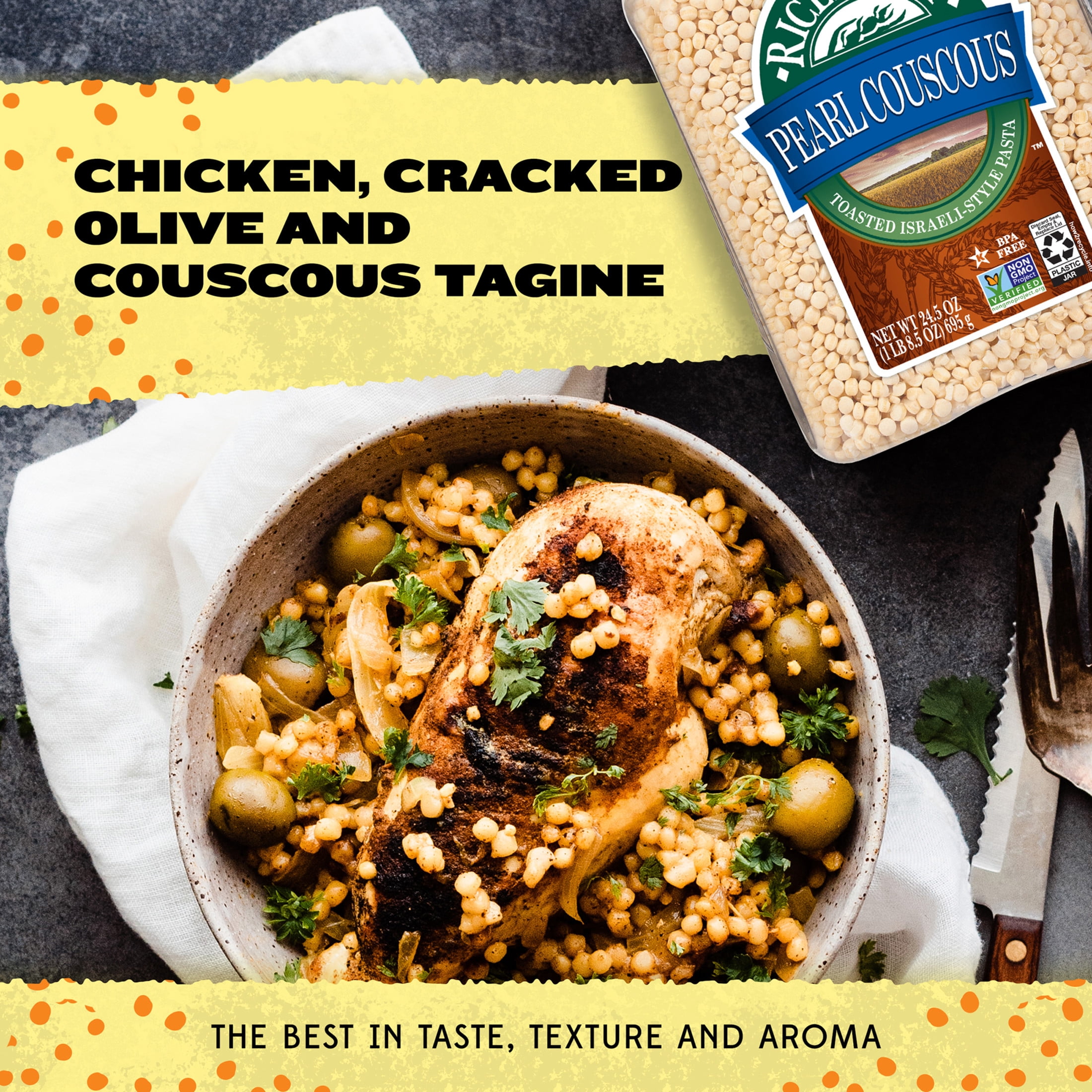 (4 pack) RiceSelect Pearl Couscous, Toasted Israeli-Style Pasta, Non-GMO Verified, 24.5 oz Jar