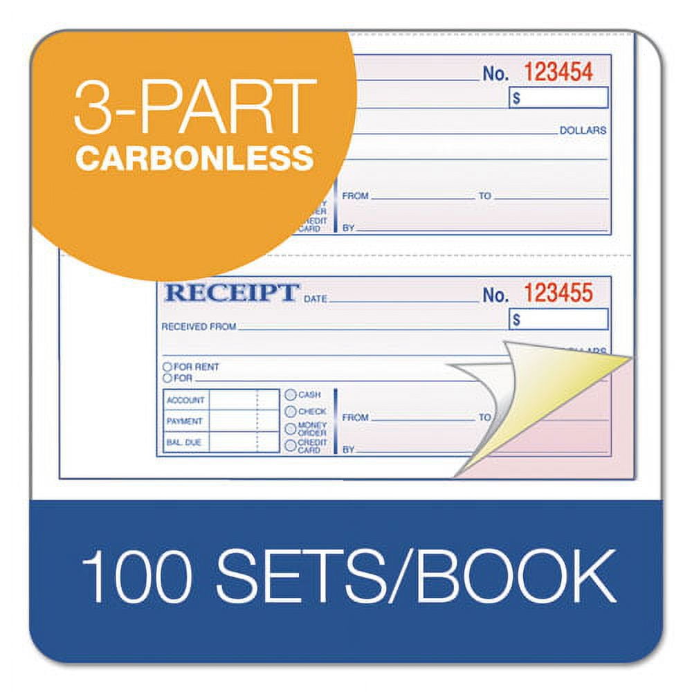 "Receipt Book, Three-Part Carbonless, 7.19 X 11, 4/page, 100 Forms | Bundle of 2 Each"
