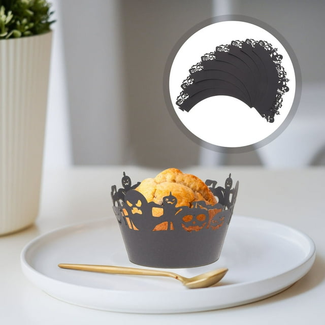 UPGRATOR 50Pcs Cake Decor Hollow-Out Wrapper For Cake Rims In Black Paper For Summer Beach Party Supplies