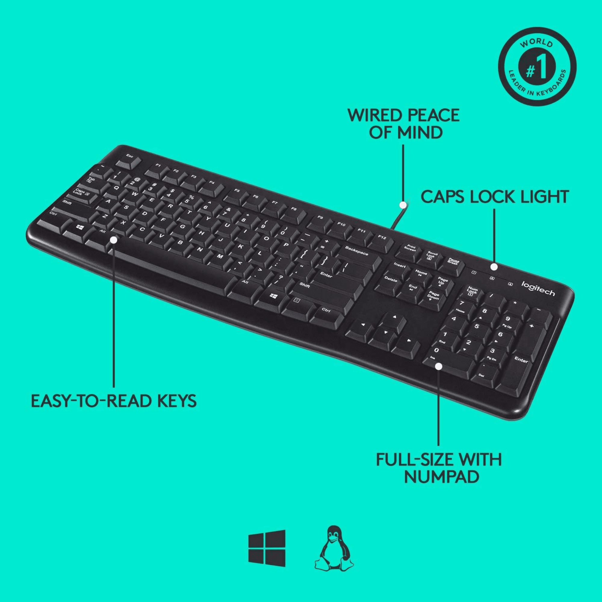 Logitech K120 Wired Keyboard (2 Pack), Full-Size USB Keyboard with Number Pad, Spill-Resistant, Quiet Typing, Plug and Play