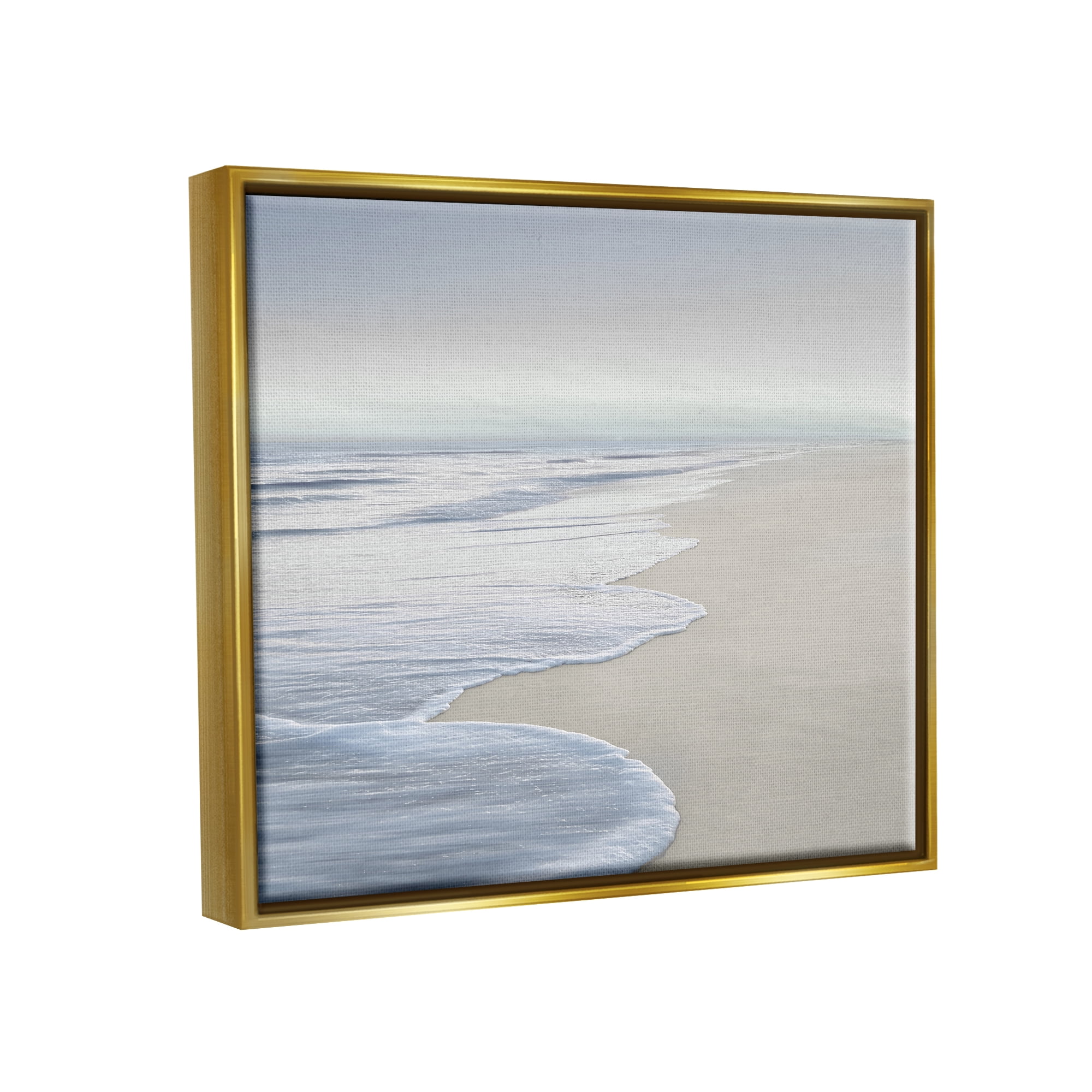 Stupell Industries Foamy Beach Waves Nature Photography Gold Floater Framed Art Print Wall Art, 21 x 17
