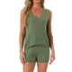 thumbnail image 1 of Conjunto de lounge para mujeres INSPIRE CHIC Pjs Top de tanque y pantalones cortos Set de pijama de punto en V Verde profundo, 1 of 6