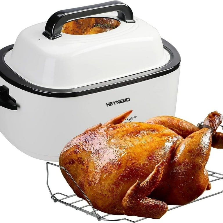 CozyHom 26 Quart Electric Turkey Roaster Oven Stainless Steel Roaster Pan  with Self-Basting Lid Removable Insert Pot, White 