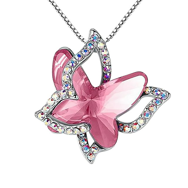 RYRDWP Ladies Crystal Multicolor Fashion Butterfly Necklace Pendant Necklace
