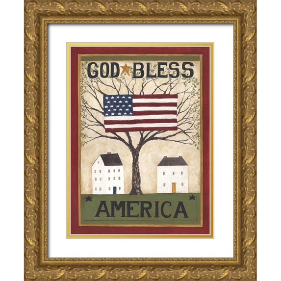 Shamp, Cindy 14x18 Gold Ornate Wood Framed with Double Matting Museum Art Print Titled - God Bless America