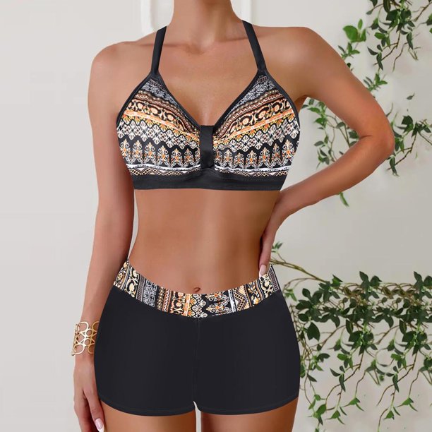 Trajes de baño para mujer trajes de baño Bikini Traje de baño vintage estampado para mujer Traje de baño conservador Traje de baño de bikini con falda de playa estampada para mujer Naranja S