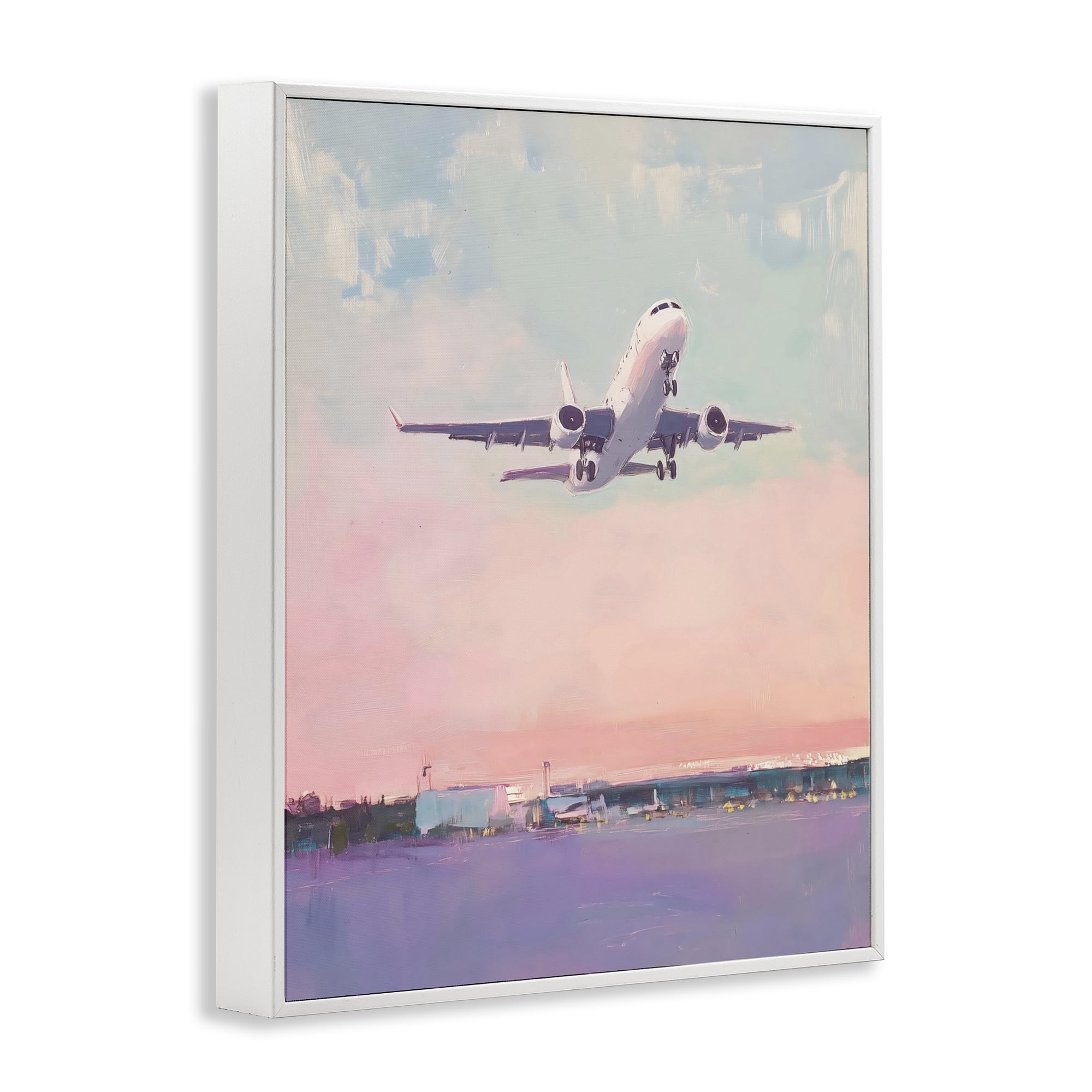 Stupell Industries Airplane Takeoff into Pastel Skies White Framed Giclee Art, design by The Prints Vibe