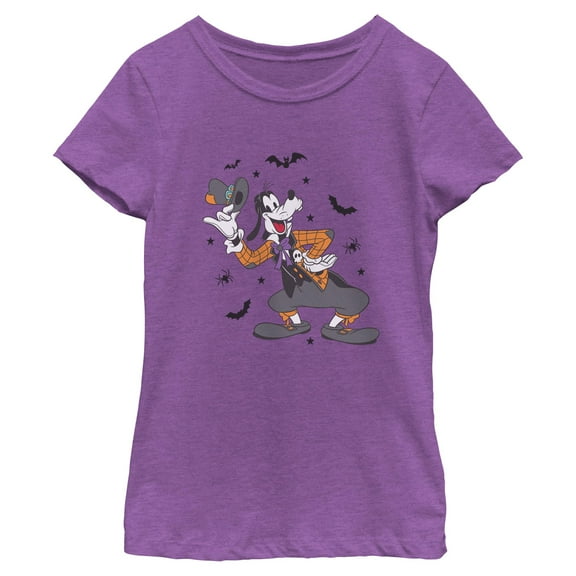 Girls Mickey & Friends Halloween Goofy Tipping Hat Bats and Spiders T Shirt