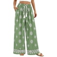 thumbnail image 3 of ibiyuan Linen Pants Women High Waist Wide Leg Petite Palazzo Pants Cropped Trousers Drawstring Women Lounge Pants Vacation, 3 of 5