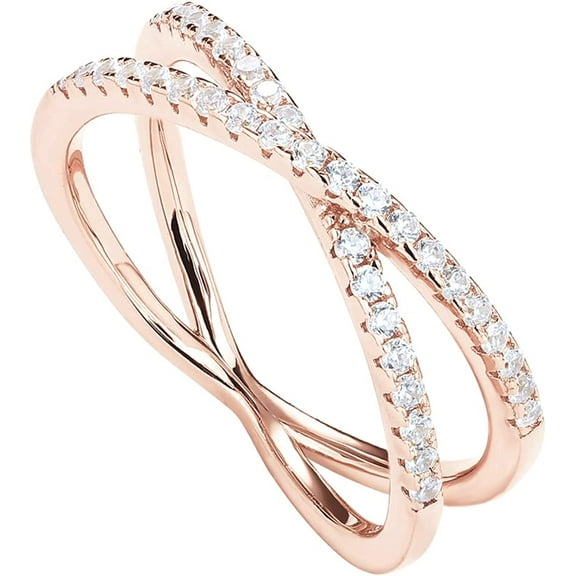 14K Gold Plated X Ring Simulated Diamond CZ Criss Cross Ring for Women