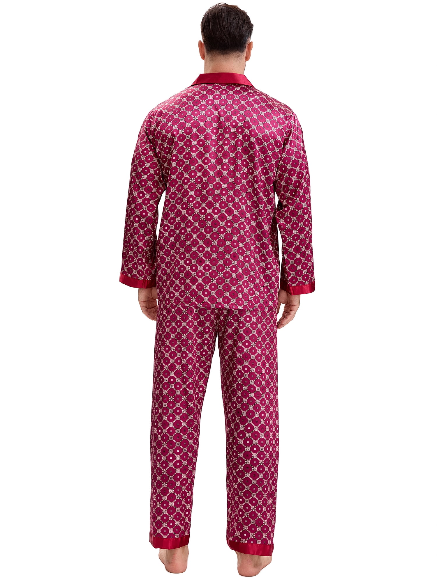 DARING DIVA Men's 2-Piece Button Down Printing Sleepshirt Pajamas Set M Red