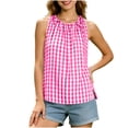 thumbnail image 2 of Karymi Womens Tops Gingham Sleeveless Tank Top, Casual Crinkle Checkered Blouse with Shoulder Tie, Loose‑Fit Layered Summer Vest Womens T Shirts, 2 of 8