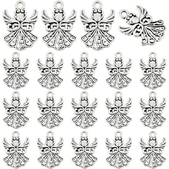 80pcs Tibetan Style Fairy Angel Pendants Bulk Easter Antique Silver Angel Dangle Charms for Bracelet Necklace Jewelry Making Keychain Crafts