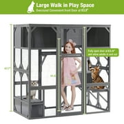 Segmart Cat House Outdoor Catio Wooden Walk-in Cat Enclosure Large for Multiple Cats, Upgrade Luxurious Cat Condo with Sunshine Board, Dark Grey