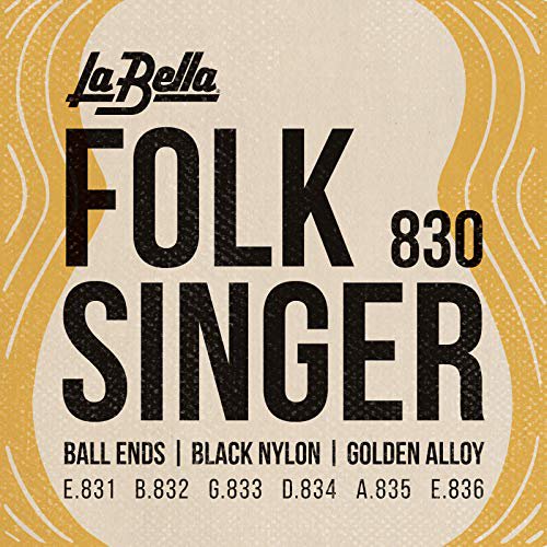 La Bella (830) String Type Folksinger Set, Black Nylon Guitar Strings - Medium Tension that Produce a Classic Sound