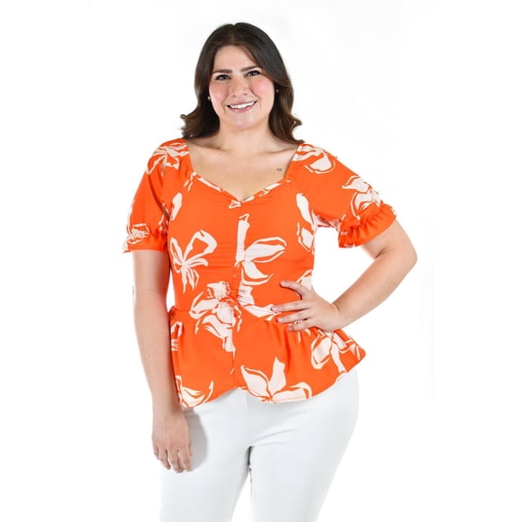 Blusa con Jareta Roman Fashion Talla Extra Naranja 36