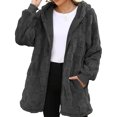 thumbnail image 2 of CharmCyan Women's Fashionable Casual Warm Thick Checkered Plush Mid-length Elegant Button And Zipper Cardigan Coat Dark Gray S, 2 of 2