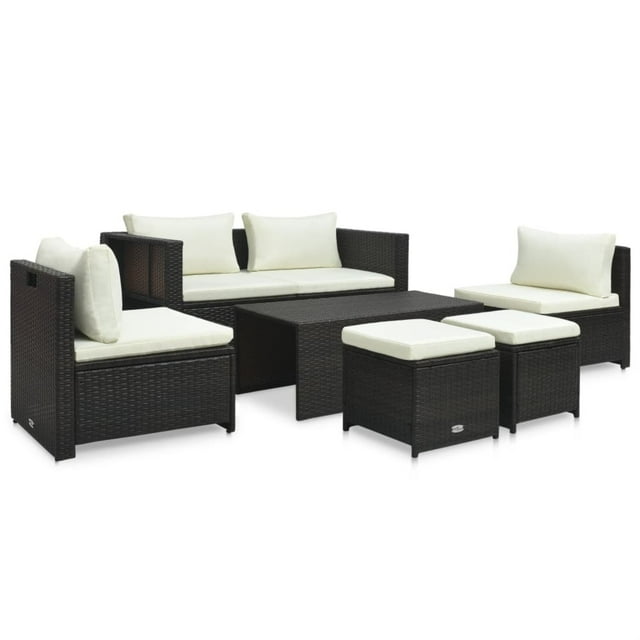 vidaXL Ensemble de Salon de Jardin 6 Pcs avec Coussins en Rotin Synthétique Brun