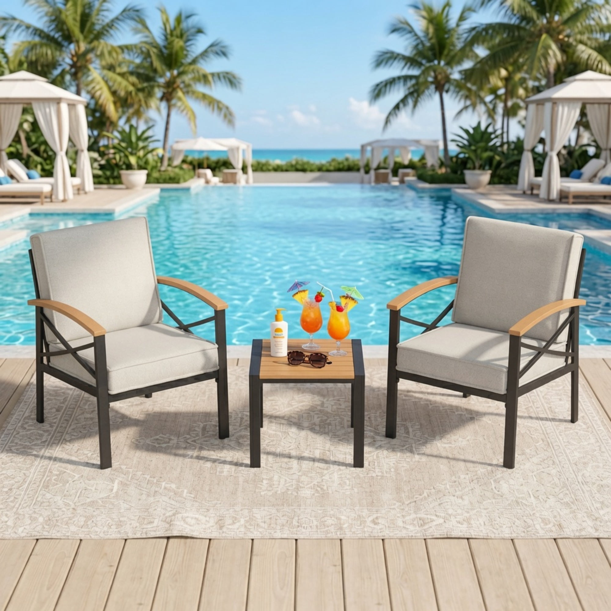 18.9" Black Square Side Havey-Duty Metal Outdoor Patio End Table