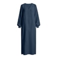 thumbnail image 7 of Edvintorg Women’S Dresses V Neck Long Sleeve Lightweight Cotton and Linen Loose Casual Dress Women Clothes S-2XL Navy, 7 of 7