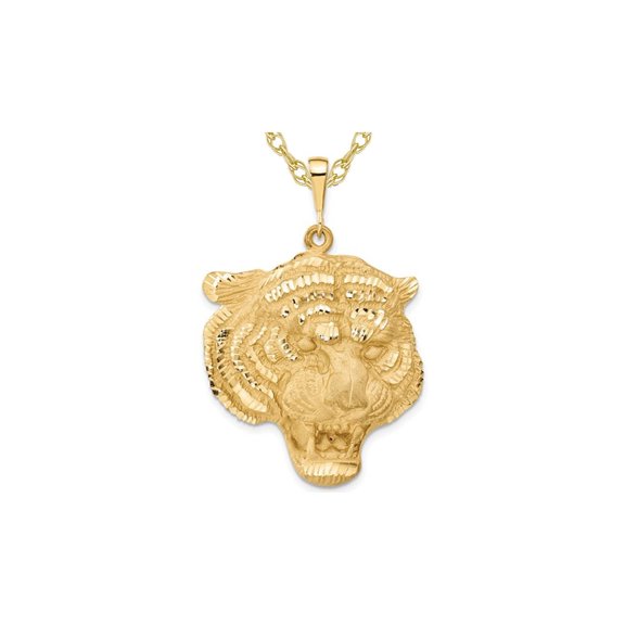 Gem & Harmony 14K Yellow Gold Polished Tigers Head Pendant Necklace with Chain for Women